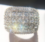 925 Sterling Silver Round Diamond Pave Wide Band Ring