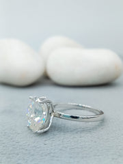 Oval Shape Solitaire Engagement Ring 14k Solid White Gold Ring