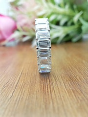 3ct Emerald Cut Lab Created Diamond Eternity Wedding Band 14k White Gold Plated