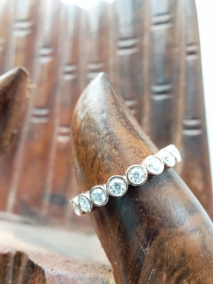0.75 mm Round Cut Lab Grown Full Eternity Band 925 Sterling Silver Wedding Band