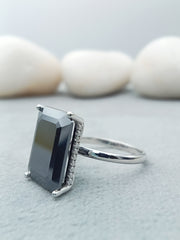 14 kt Sterling Silver Black Diamond Solitaire Ring