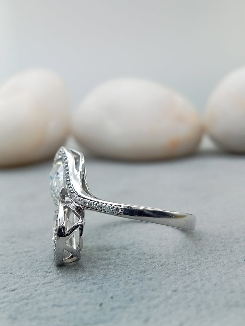 14 kt sterling silver two stone engagement ring