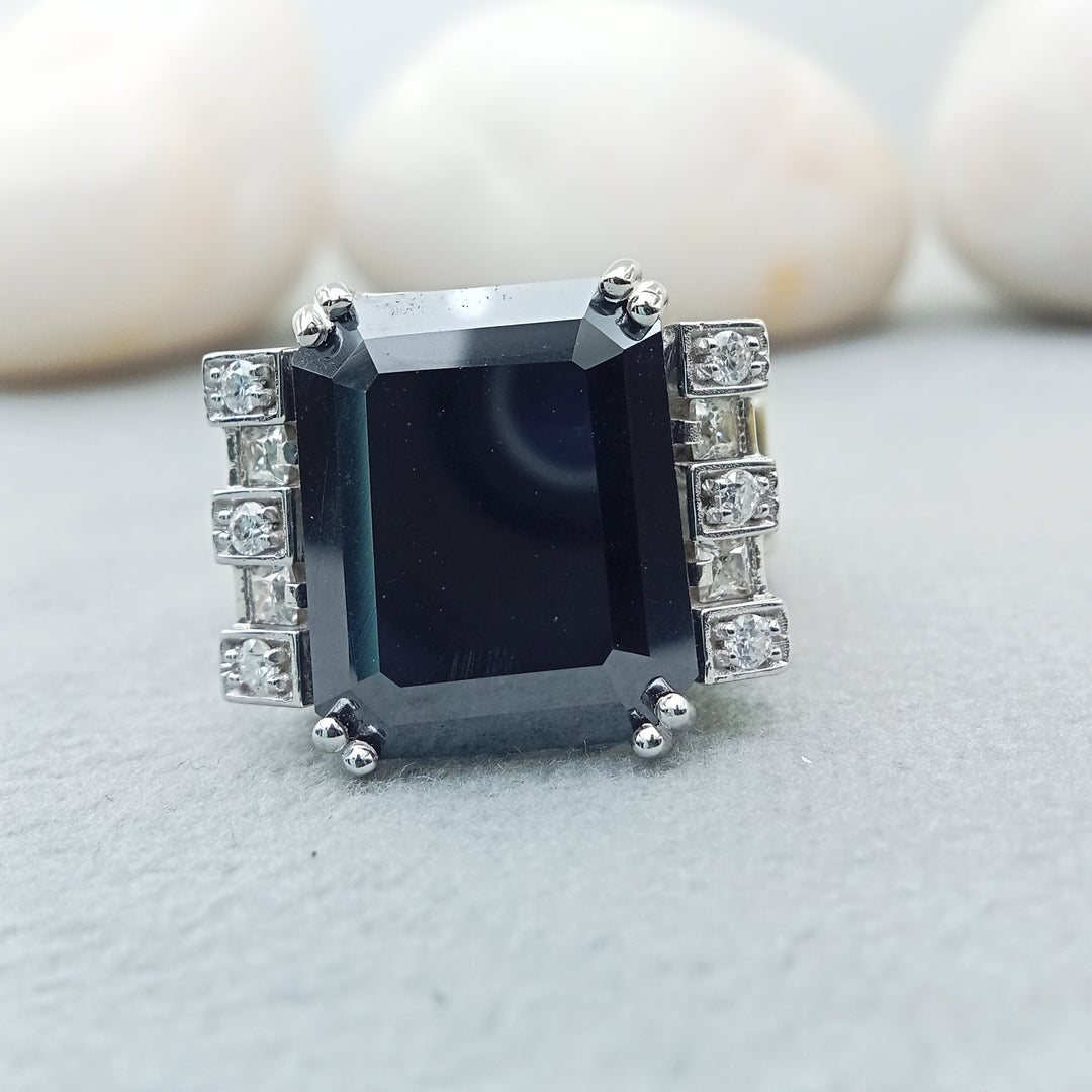 14.0 ct Emerald Cut Certified Black Diamond Ring