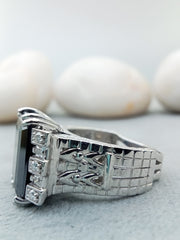 14.0 ct Emerald Cut Certified Black Diamond Ring