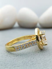 14k Yellow Gold Oval Lab Grown Diamond Halo Engagement Ring