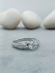 5 Stone Round Cut Eco Friendly Diamond White Gold Engagement Ring