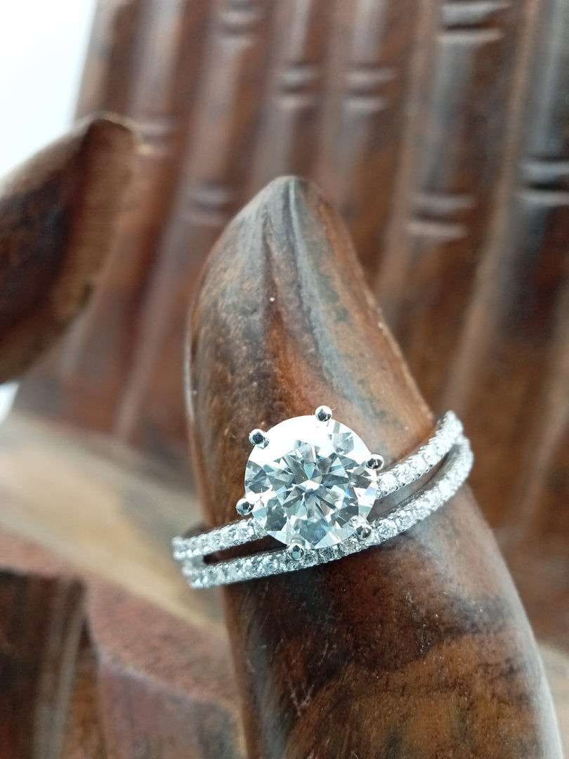 14k White Gold Round Lab Grown Engagement Ring