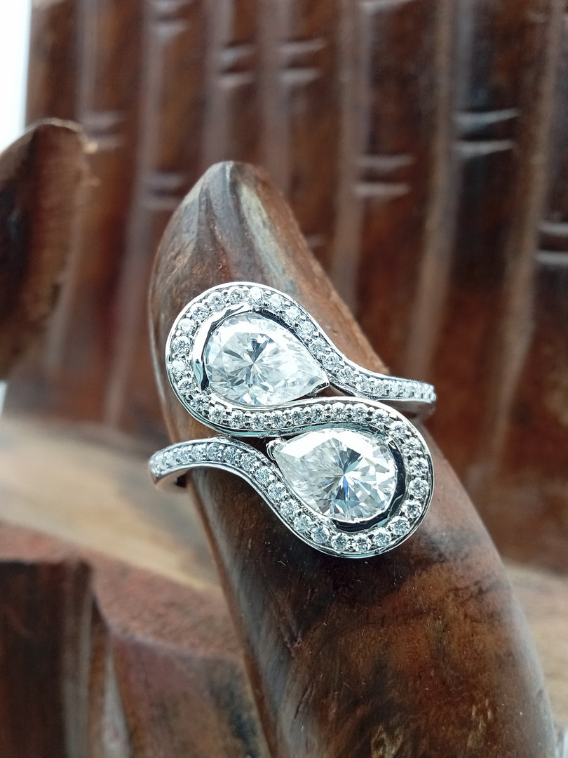 14 kt sterling silver two stone engagement ring
