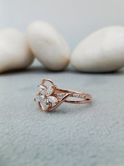 Unique Marquise Cut Lab Grown Engagement Ring Split Shank Art Deco Flower Ring