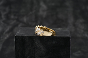 10K Yellow Gold Round And Baguette Diamond Heart Bypass Ring