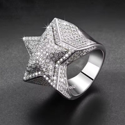 Full Iced Out Diamond Big Star Hip Hop Ring For Men 14K White Gold Statement Ring
