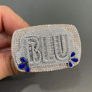 Men's Iced Baguette & Round Real Lab Grown Initial Ring 14K Two Tone 925 Silver