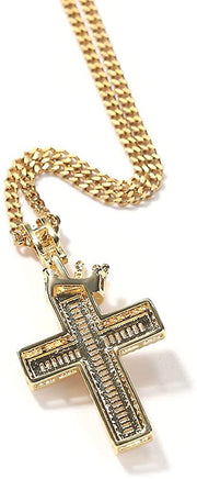 Helloice Iced Out Baguette Cut Royal Crown Cross Pendant