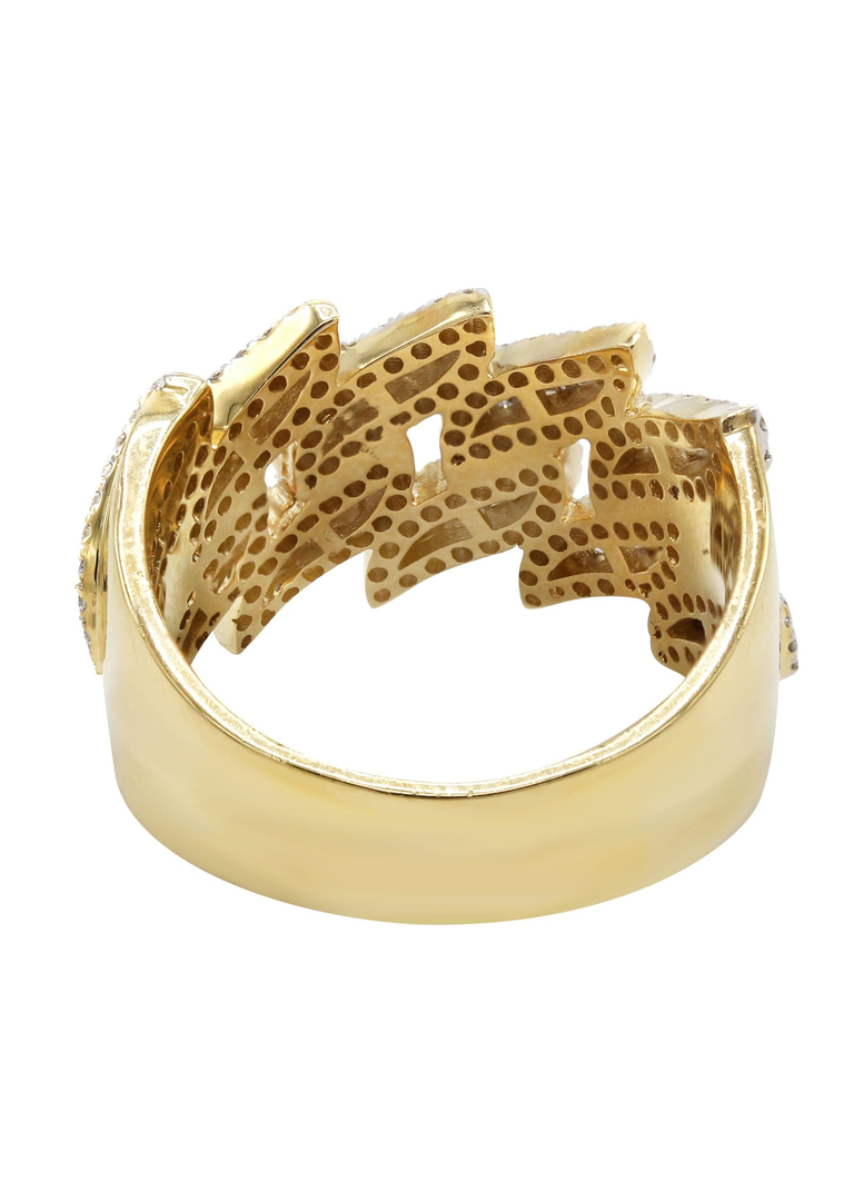 14k Yellow Gold Round and Baguette Diamond Cuban Eternity Band 12mm Ring