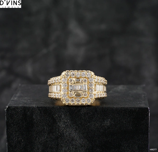 Baguette diamond statement ring with pavé diamond setting by D’Vins Jewels