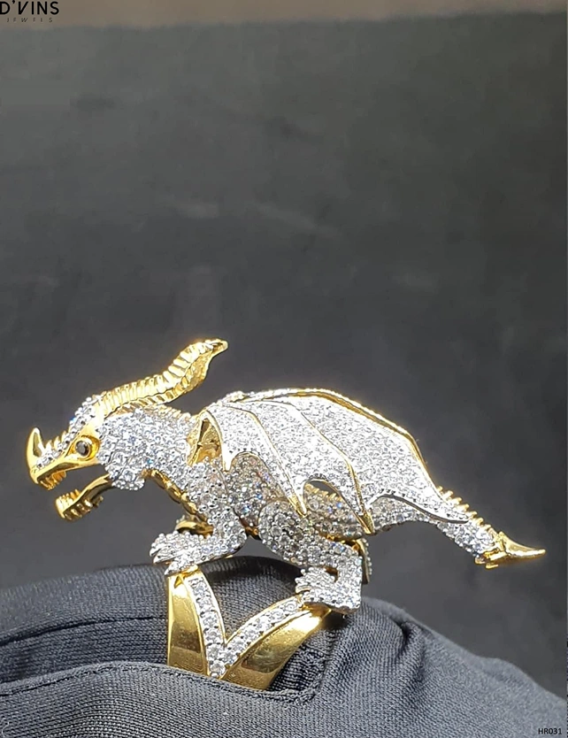 Custom dragon diamond ring with iced out pavé diamond detailing by D’Vins Jewels