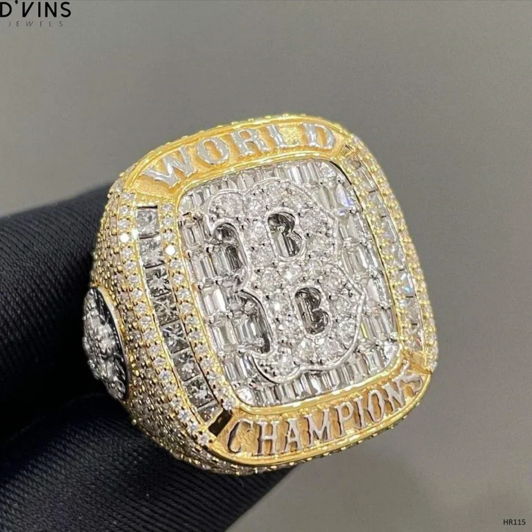 Custom championship diamond ring with baguette diamonds and iced out detailing by D’Vins Jewels