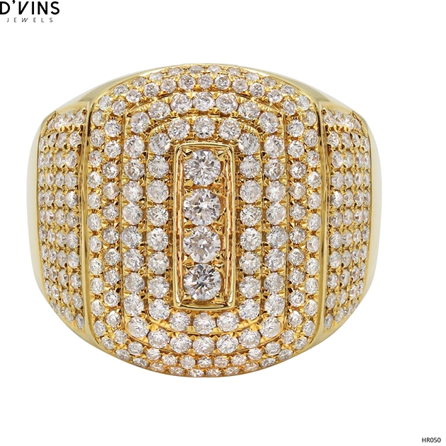 Iced out diamond signet ring with intricate pavé setting by D’Vins Jewels