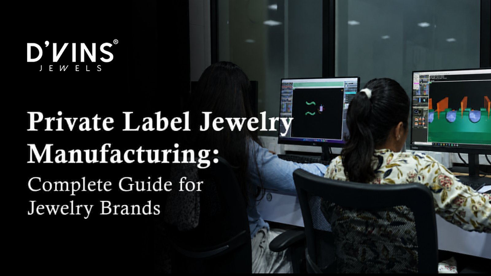 Private-label jewelry manufacturing process featuring diamond jewelry, production trays, quality inspection, and custom packaging for growing jewelry brands